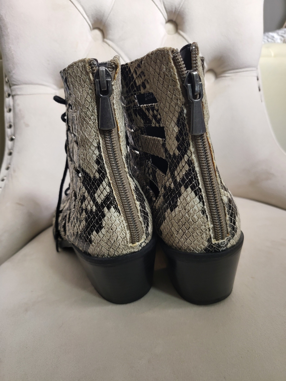 Treasure & Bond Snake-Print Lace-Up Ankle Boots in Black & Cream - Picture 5 of 8